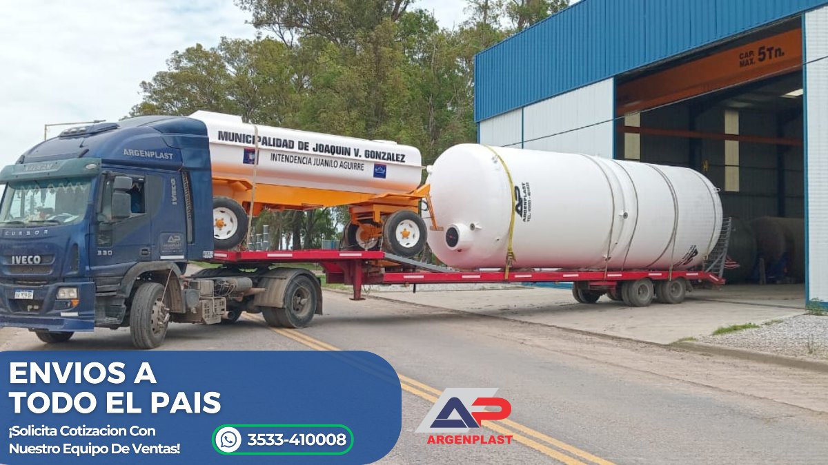 ArgenplastSRL's tweet photo. Tanques y equipos de riego que recorren todo el país para llegar a tu proyecto, Desde nuestra fábrica hasta tu puerta, llevamos soluciones a toda Argentina. 🇦🇷🚚🔵🔴

#tanquesverticales #riegos #riegoparacomunas #PRFV #Fliament #FilamentWinding #FRP #Tanquesregadores #Envios https://t.co/escs7fUmw5