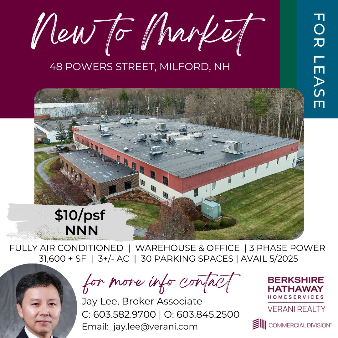 🚨JUST LISTED: Fully air-conditioned Warehouse and Office FOR LEASE
📍48 Powers Street, Milford, NH
👉moodyscre.com/marketplace/li…
📲Jay Lee @ 603.582.9700 or Andy Levy @ 603.493.1007