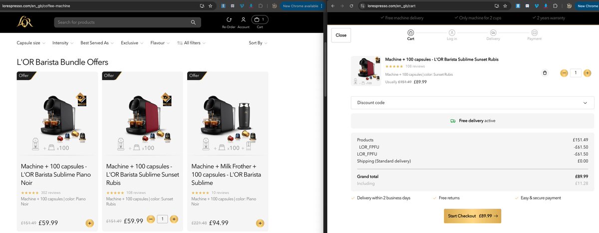 fuji_fod's tweet photo. @LorespressoG - your website isnt working right - £59.99 offer goes into cart at £89.99?? plus your 30% off for subscribing to newsletter is misleading as it has restrictions you only find out about after you've subscribed (cant use for machines) - how do I get my £59.99 deal? https://t.co/vfUdrFGPHq