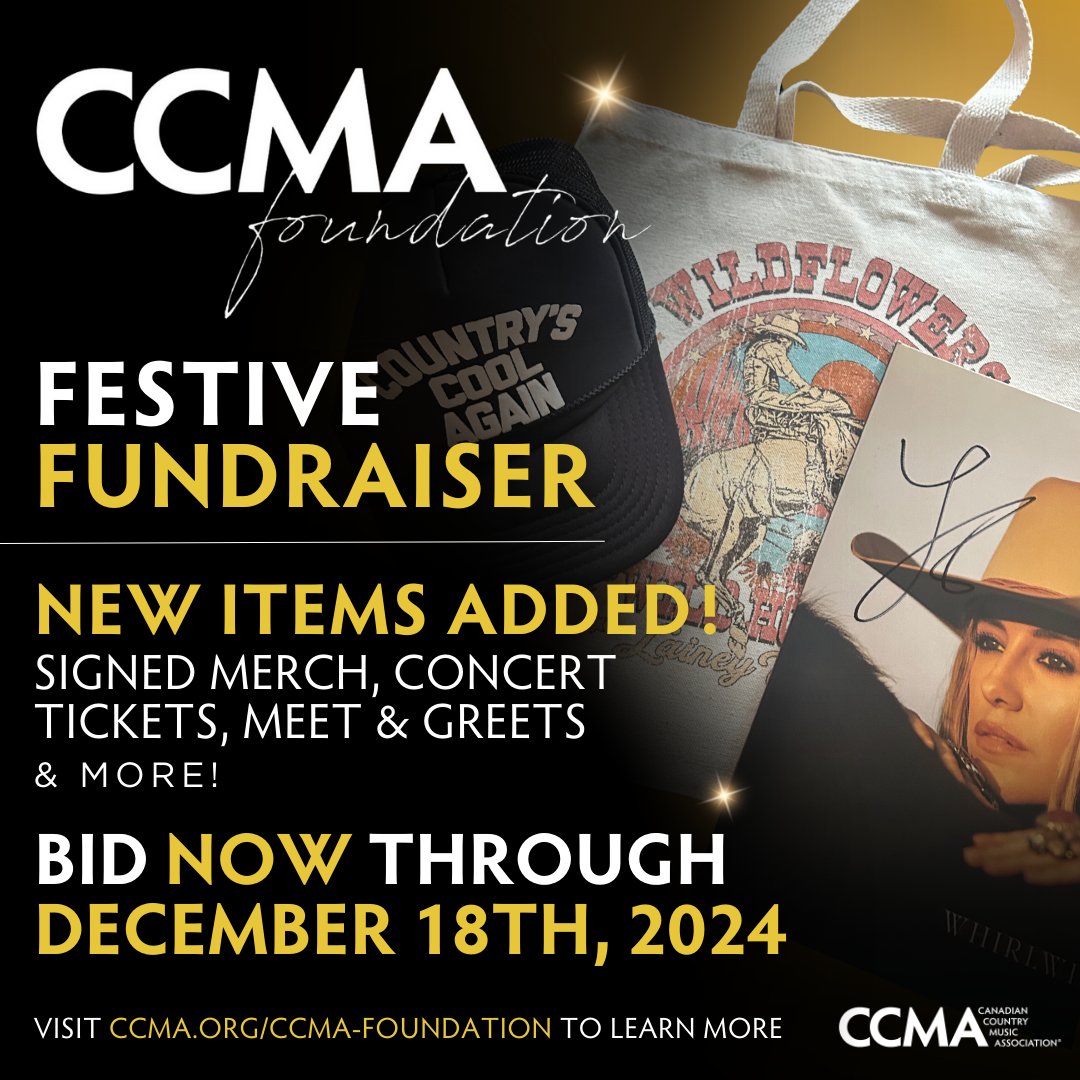 CCMAofficial's tweet photo. NEW ITEMS ADDED! 🥳 Until Dec 18, bid on exclusive items like signed memorabilia, VIP packages, artist meet &amp; greets, &amp; more

New items have been added, including signed items from @laineywilson, &amp; the @EdmontonOilers! ☃️

Bid now: https://t.co/GR8vLeCpeh

#CCMAs #CCMAFoundation https://t.co/BYoatAAvkL