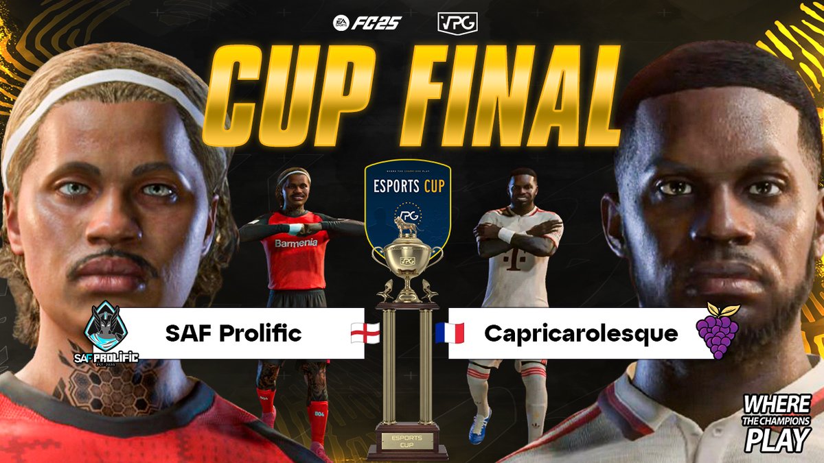 Virtual Pro Gaming (@officialvpg) on Twitter photo 🏆 Esports Cup Final 🏆
🏴 @SAFProlific 🆚 <a href="/Capricarolesque/">Naza eSport x Capricarolesque 🍇</a> 🇫🇷
💰 $500 cash prize
🗓️ Tonight at 20:25pm uk time!
🔗 Live on our <a href="/YouTube/">YouTube</a> channel - youtube.com/virtualprogami…
🎙️ Featured by <a href="/proclubs_weekly/">Pro Clubs Weekly</a>
🛣️ Road to the final by @SAFProlific
RO256 - <a href="/MadArmyFC/">Mad Army</a> (2-0)
RO128 - 🏆 Esports Cup Final 🏆
🏴 @SAFProlific 🆚 <a href="/Capricarolesque/">Naza eSport x Capricarolesque 🍇</a> 🇫🇷
💰 $500 cash prize
🗓️ Tonight at 20:25pm uk time!
🔗 Live on our <a href="/YouTube/">YouTube</a> channel - youtube.com/virtualprogami…
🎙️ Featured by <a href="/proclubs_weekly/">Pro Clubs Weekly</a>
🛣️ Road to the final by @SAFProlific
RO256 - <a href="/MadArmyFC/">Mad Army</a> (2-0)
RO128 -