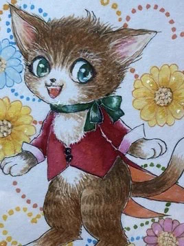 あべのハルカス9階でのねこ展の宣伝です桑田乃梨子先生高生浩子先生の出品イラスト画像です 