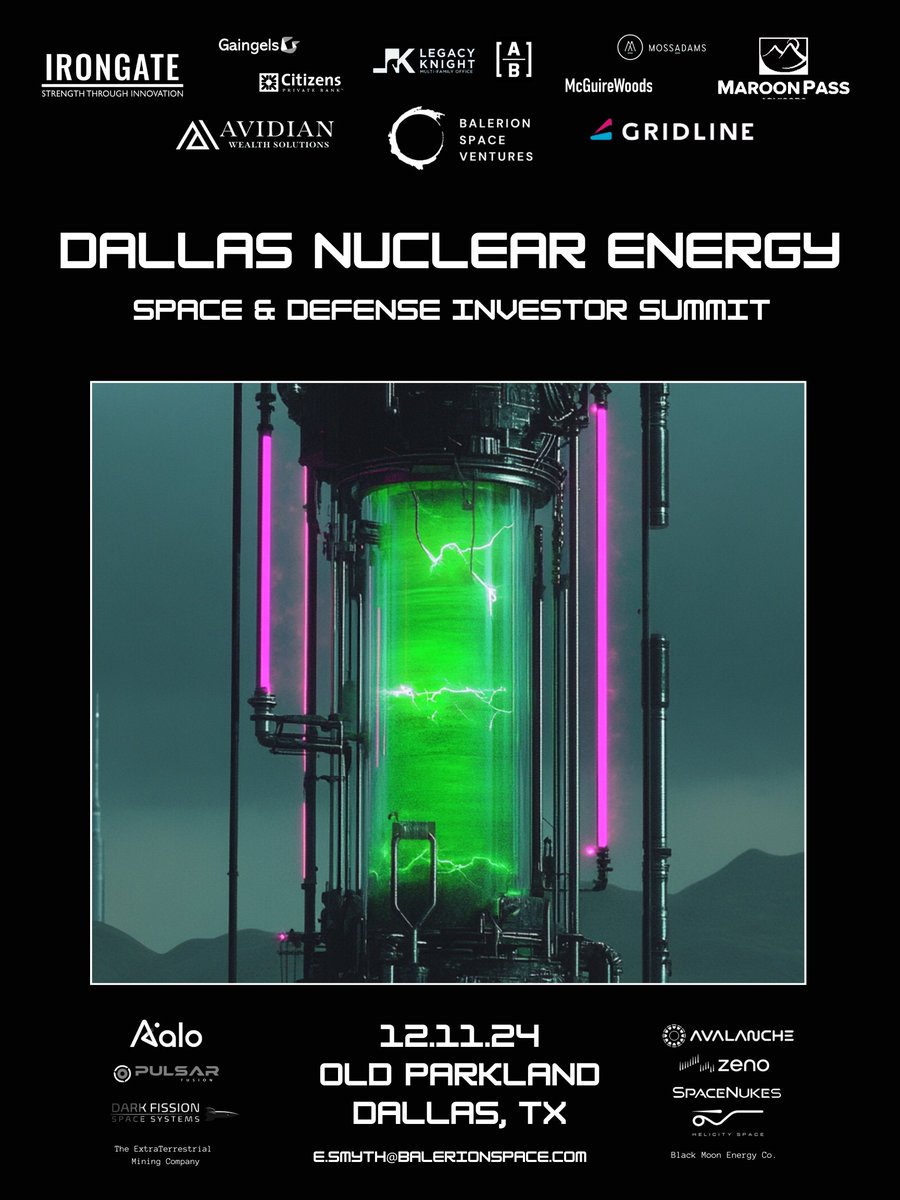Tomorrow: Join us in the Pecan Room at Dallas Nuclear Energy Space &amp; Defense Tech Investor Summit to discuss advanced propulsion for in-space applications. See you there!