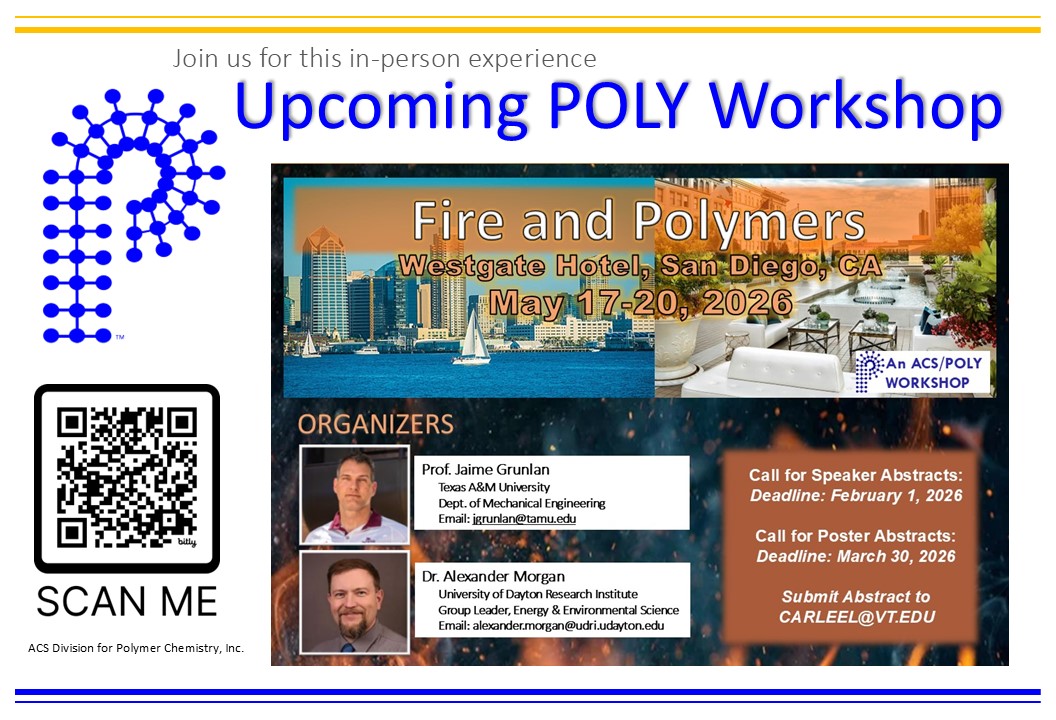 POLY_ACS's tweet photo. Mark your calendars for Fire and Polymers 2026!
https://t.co/onCZmJWQkM
#POLYworkshops https://t.co/rIdgKjkOvv