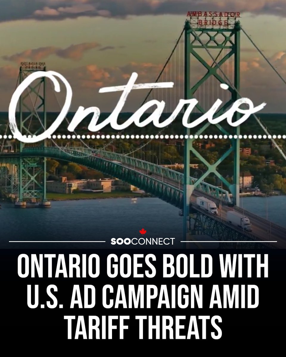 sooconnect's tweet image. Ontario has launched a multimillion-dollar ad campaign across the U.S. to highlight the deep economic ties between the province and its southern neighbor.

#OntarioEconomy #TradeRelations #USCanadaTrade #OntarioUpdates #SooConnect #SaultSteMarie #SaultLife