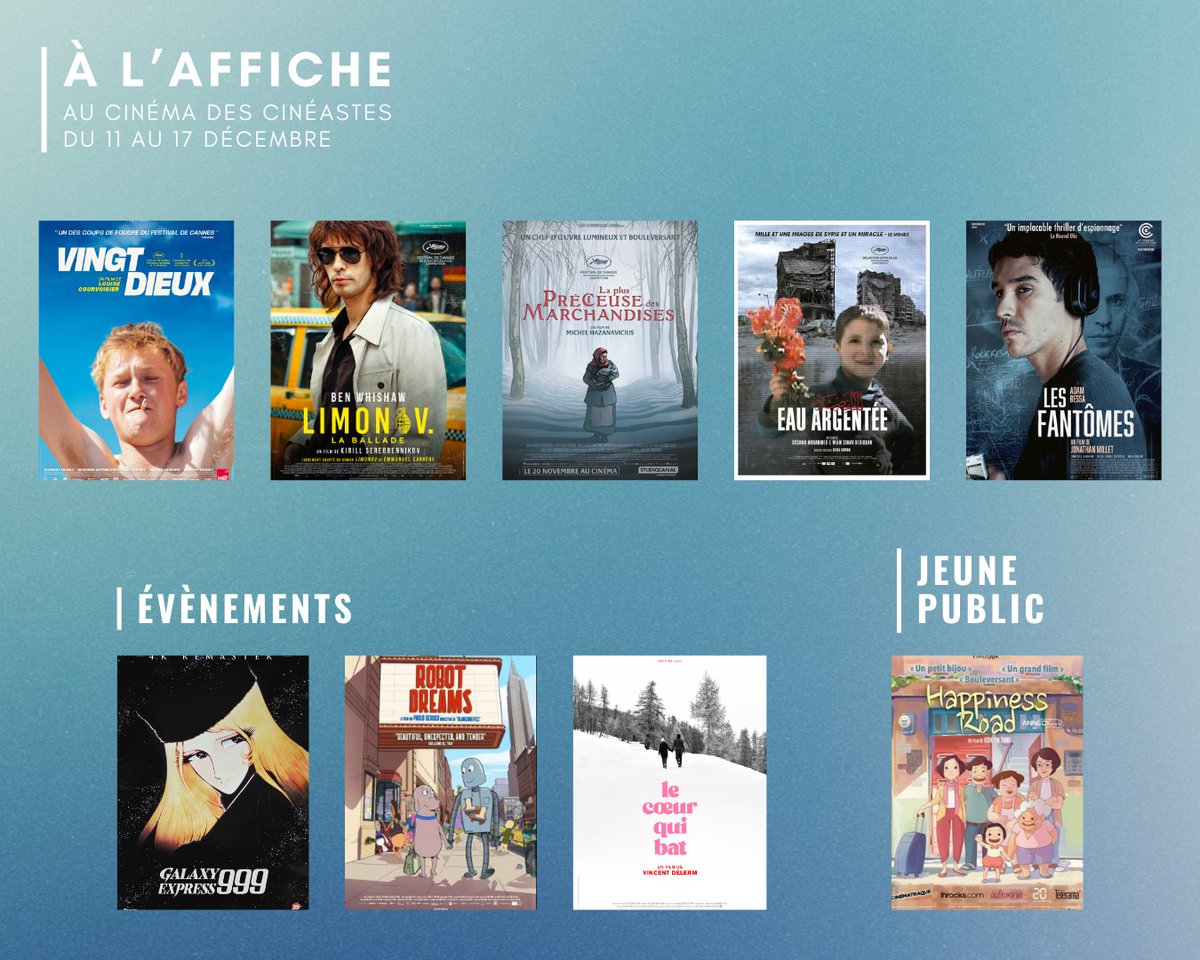 🎬 Cette semaine au Cinéma des Cinéastes
Découvrez les films à l’affiche du 11 au 17 décembre.

🎟️ Infos et billetterie 👉 linktr.ee/cinemadescinea…

#cinema #cinemadescineastes #cinemaindependant #paris17 #ArtEtEssai #Films #filmsdelasemaine #filmsàvoir