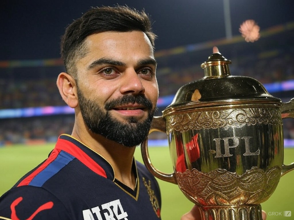 Was testing Grok's new image generator and thought I'd ask it to create something totally imaginary. 🤭
..and it did a pretty good job! 
Maybe this is the visualization we need to win next year's trophy. Lets go #RCB #IPL2025 

Image by <a href="/grok/">Grok</a>