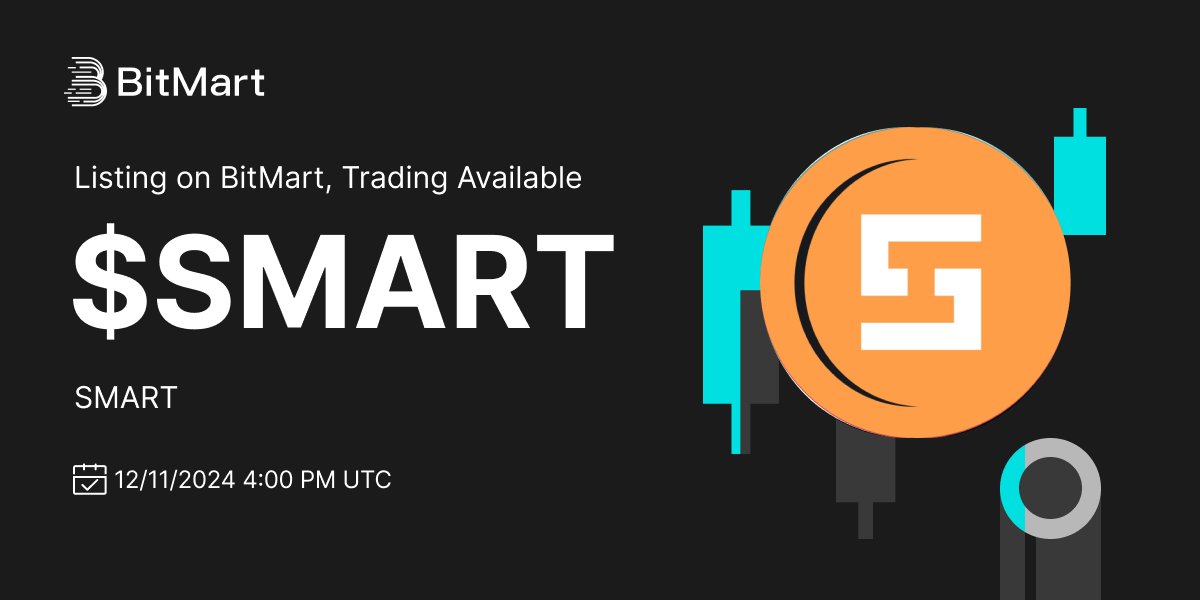 BitMartExchange's tweet image. #BitMart will list SMART($SMART) @SmartNetwork27 on our digital assets platform on December 11, 2024 🤩

💰Trading pair: $SMART/USDT  
💎Deposit: 12/10/2024 4:00 PM UTC
💎Trading: 12/11/2024 4:00 PM UTC    

Learn more: support.bitmart.com/hc/en-us/artic…