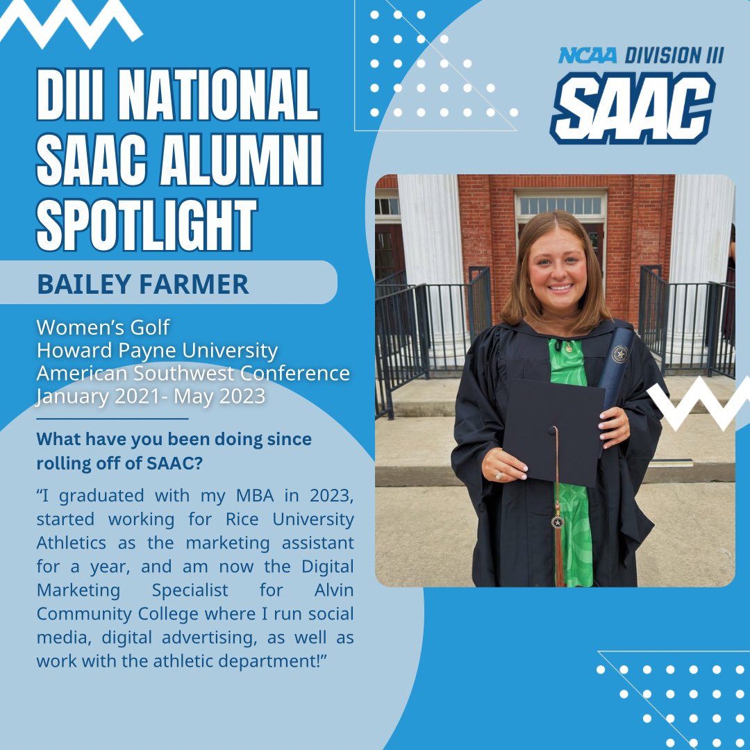 What has our DIII SAAC alumni been doing since rolling off? Find out with our alumni spotlight! Our first spotlight is Bailey Farmer!

#diiisaac #nationalsaac #ncaa