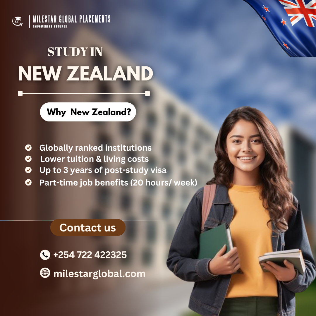 MilestarGlobal's tweet photo. 🎓 Dreaming of studying in New Zealand? 🌏
✅ Top universities 🌟
✅ Affordable education starting at NZD 22,000
✅ Work-study (20 hrs/week) + post-study stay options

💬 Let's guide your journey!
📩 info@milestarglobal.com | 📲 +254 722 422325

#StudyAbroad #NewZealandEducation https://t.co/TkAfq8LdeK