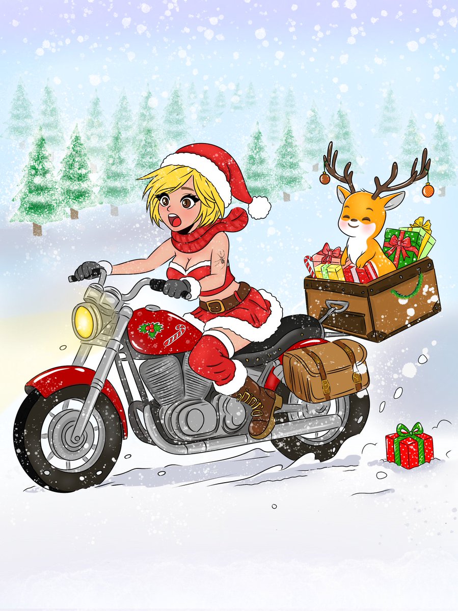 ▪️transporting hope and joy 🎄

Santa's helper is delivering Christmas presents as fast as possible🏍♥️

▪️Digitalpainting 
▪️3.5 tez

objkt.com/tokens/KT1VvYv…
