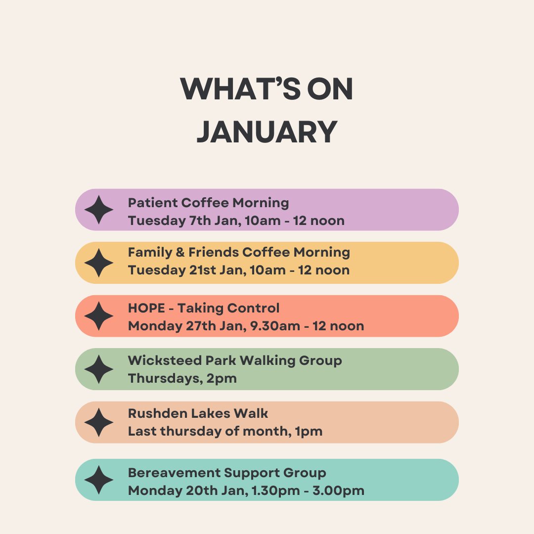 Good morning 🙂

We are back open as normal today.

Take a look at what we have coming up this month!

Remember we are a drop in service, no appointment necessary. Please visit, call or email us. Mon - Fri 9am, 4pm