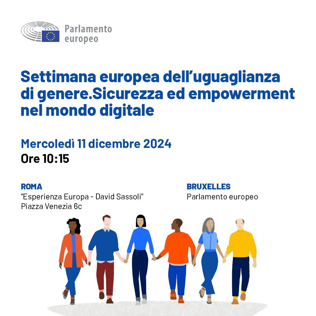 🇪🇺 Settimana dell’uguaglianza di genere: sicurezza ed empowerment nel mondo digitale 

Domani a #EuropaExperience - David Sassoli (Roma) aprono gli interventi di <a href="/EP_President/">Roberta Metsola</a> Roberta Metsola e della VP <a href="/AntonellaSberna/">Antonella Sberna</a> da Bruxelles