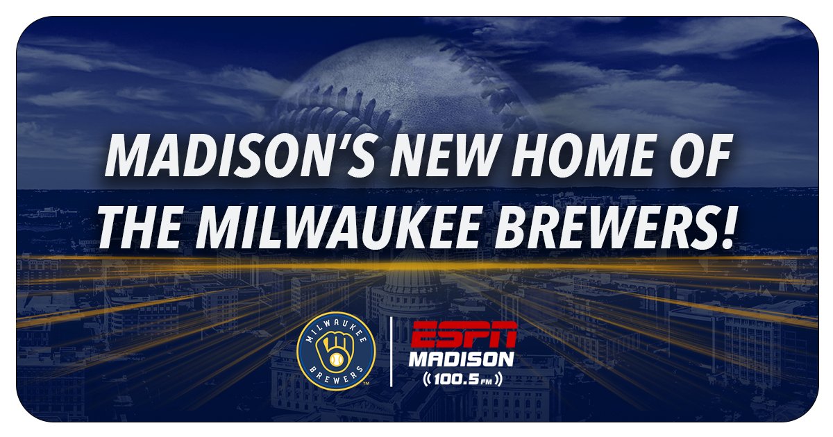 ESPNMadison's tweet photo. 𝘉𝘈𝘛𝘛𝘌𝘙 𝘜𝘗  ⚾

Beginning with the 2025 MLB season, 100.5 ESPN Madison will become Madison’s 𝐧𝐞𝐰 𝐫𝐚𝐝𝐢𝐨 𝐡𝐨𝐦𝐞 of the Milwaukee Brewers. https://t.co/vAeb169mg4