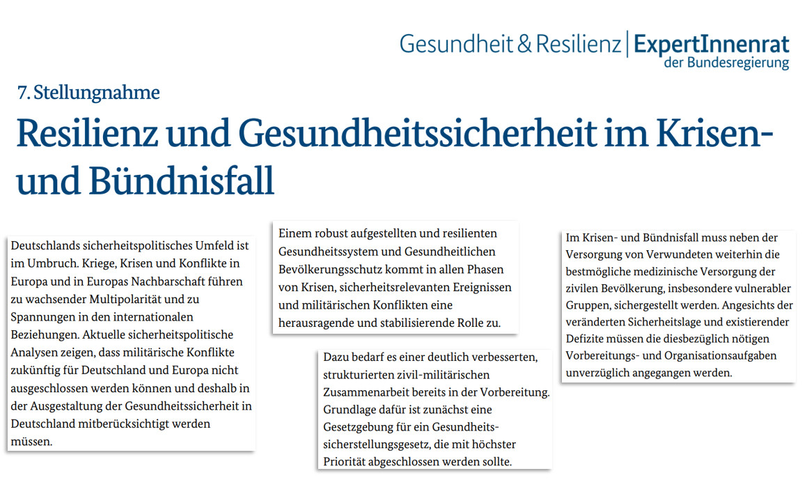 Das deutsche Gesundheitswesen muss sich dringend auf eine veränderte Sicherheitslage vorbereiten. 
Dazu braucht es gesetzliche Regelungen von Zuständigkeiten &amp; Kompetenzen, eine effektive Koordination aller relevanten Akteure (zivil &amp; militärisch) sowie..
bundesregierung.de/resource/blob/…