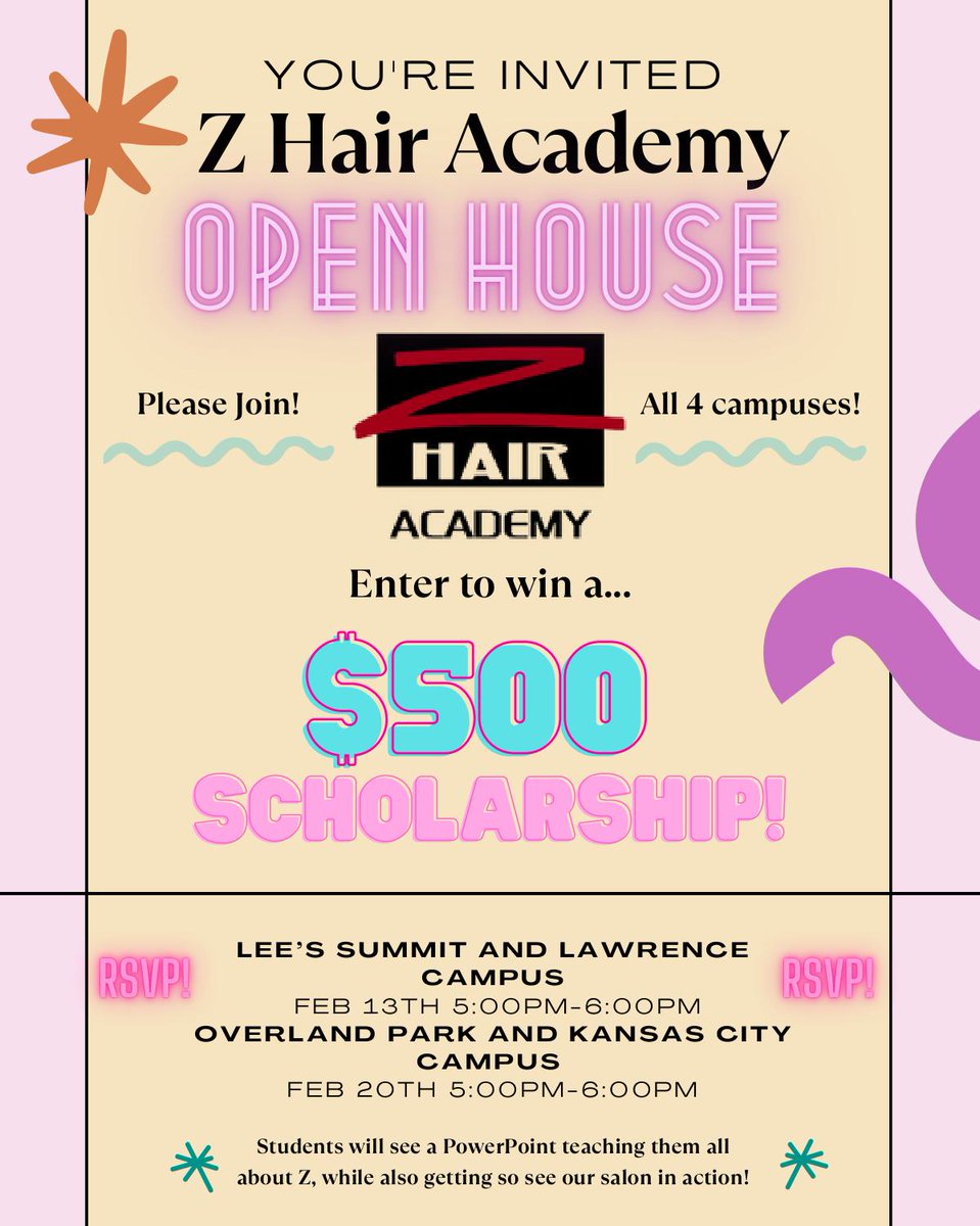 For those of you interested in cosmetology school, this open house at Z Hair Academy is a great opportunity to get more information! Put one of these open house dates on your calendar to learn more about what Z Hair Academy has to offer!