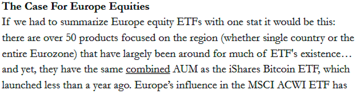 EricBalchunas's tweet photo. LOL: $IBIT already has as much in assets as the 50 European focused ETFs (region + single country) COMBINED and they've been around for 20yrs. This is part of @Todd_Sohn's "The Case for Europe" which in nutshell is: It Simply Can't Get Any Worse https://t.co/bQex39MmkG