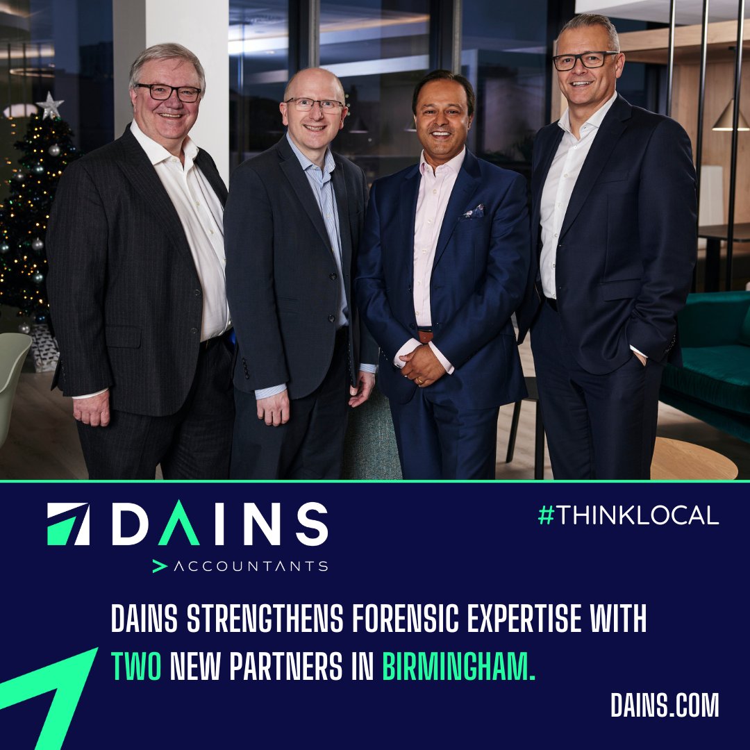 Dains is delighted to announce the appointment of 2 new partners in our Forensic team, Stephen Greenway  and Harshad Bharakhada, based in our Birmingham office 👏 
Read more about the appointment of Stephen and Harshad here: loom.ly/o54Cslw 
#forensics #advisory