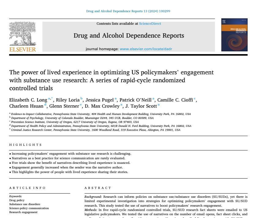 Drug and Alcohol Dependence Reports (@drugalcreports) on Twitter photo New study from <a href="/ElizabethCLong/">Elizabeth Long</a> tests the use of narratives describing lived experience with SUDs to boost policymakersā engagement with #SUD research sent via email. Engagement generally increased when the sender described their own experience with SUD. buff.ly/3Zn0K79 New study from <a href="/ElizabethCLong/">Elizabeth Long</a> tests the use of narratives describing lived experience with SUDs to boost policymakersā engagement with #SUD research sent via email. Engagement generally increased when the sender described their own experience with SUD. buff.ly/3Zn0K79
