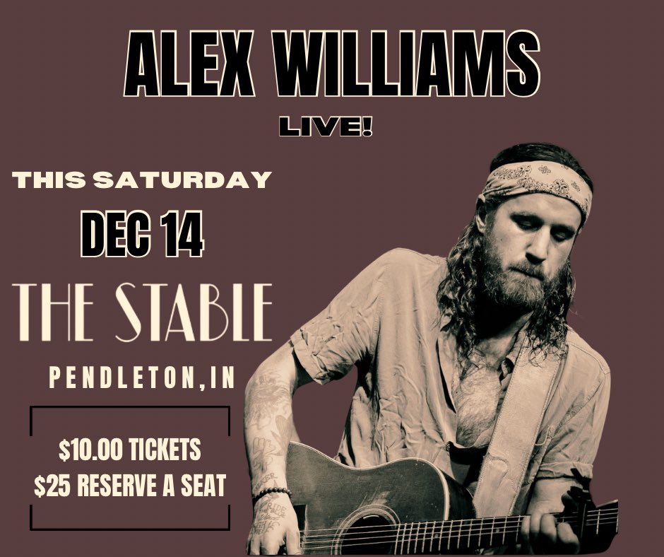 Only a couple shows left for the year. Join me this Saturday, Dec 14 in my hometown at The Stable in Pendleton, IN. Lot of great memories at this place. Come hang with me and kick off the holidays the right way. 

8pm
21 +
$10 TICKETS
$25 RESERVE A SEAT (By Friday)