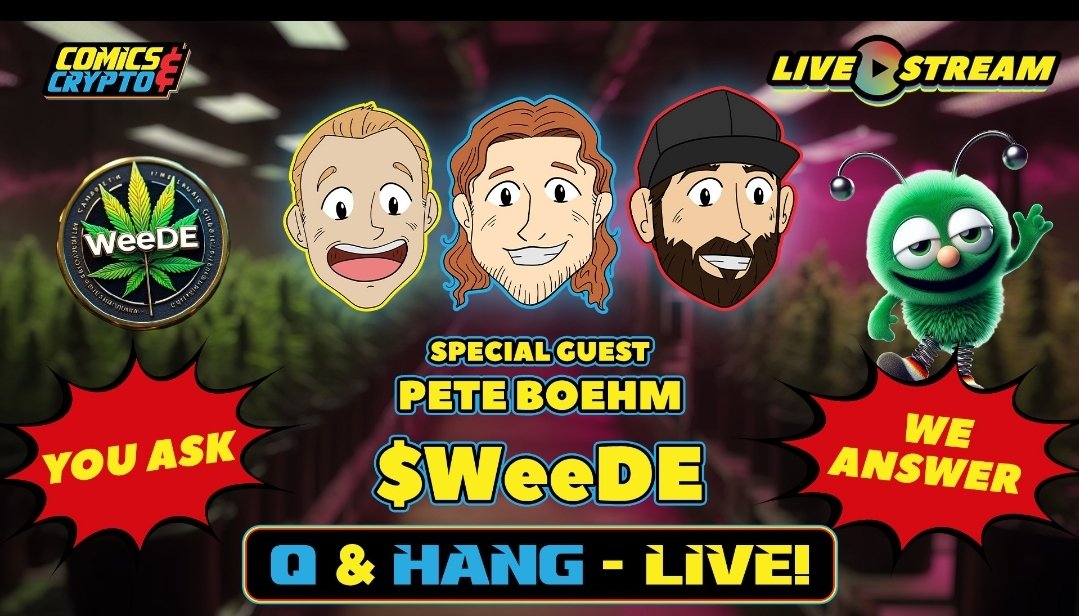 ReGenX3Pete's tweet photo. Please join us as I'm a guest appearing on the @ComicsandCrypto podcast this Thursday 7p EST discussing $WeeDE &amp; how we're disrupting the worlds of #DeFi &amp; #Cannabis with our unique approach to how we foster loyalty w/ our #RWA #crypto model. #CryptoNews  https://t.co/JubjI6CRGU https://t.co/M3xuN1TGmA
