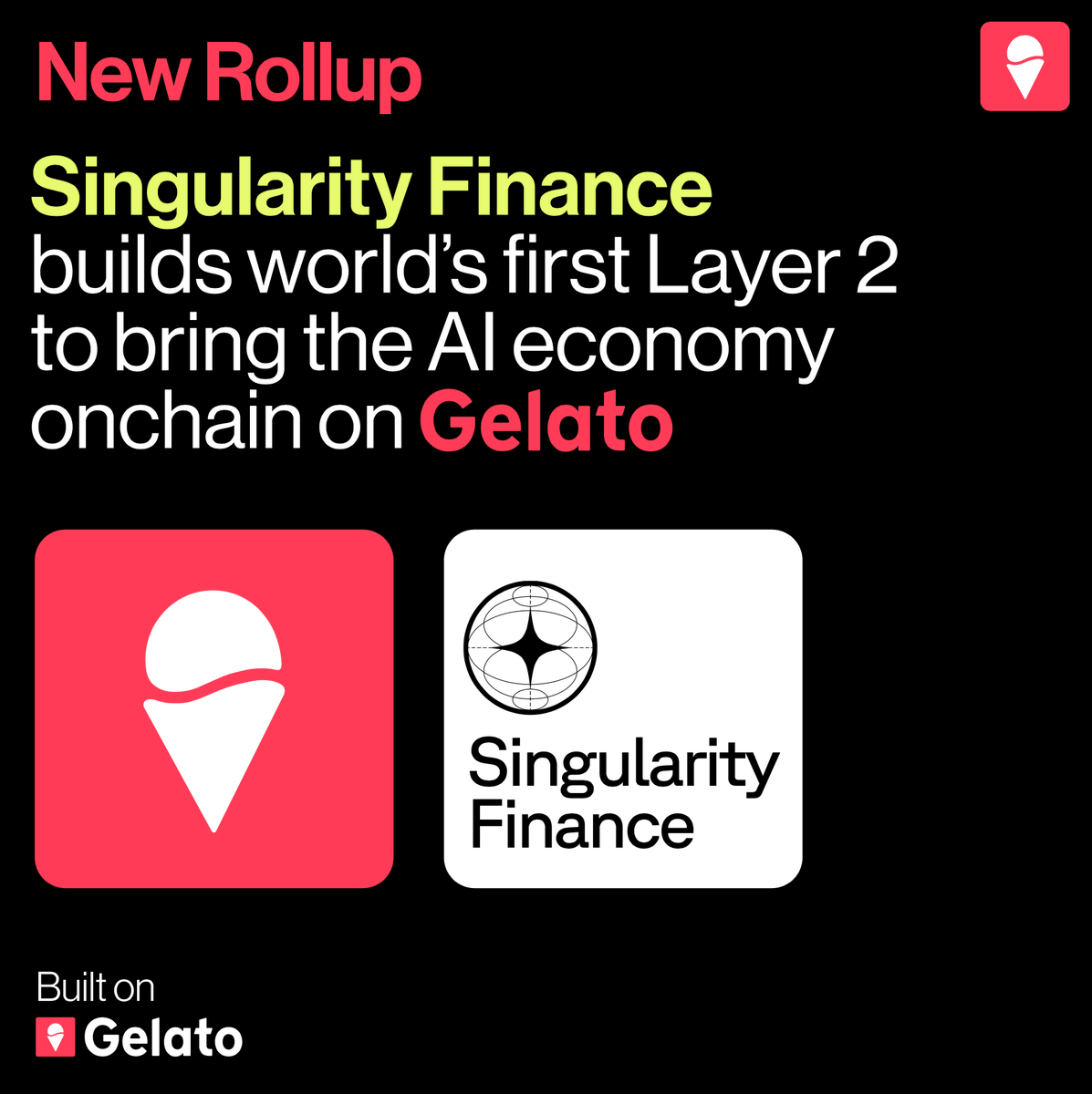 gelatonetwork's tweet photo. Singularity Finance builds its L2 on Gelato to bring AI economy onchain.

@Singularity_Fi bridges DeFi &amp; the tokenization of the AI economy w/ a new asset class; tokenized yield-bearing AI compute on a secure, user-friendly onchain platform.

Coming to Gelato RaaS on 12/30/24 https://t.co/xbLnYn6qmi