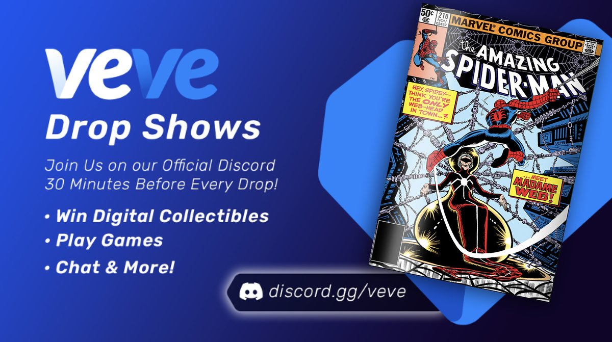 Join our host <a href="/HomiesOmi/">Max {⭕️mi Homies}</a> on the Official VeVe Discord for the Marvel AMAZING SPIDER-MAN #210 comic LIVE Drop Show!   

Win prizes, play games and more! discord.gg/kKT9ZPNhYm