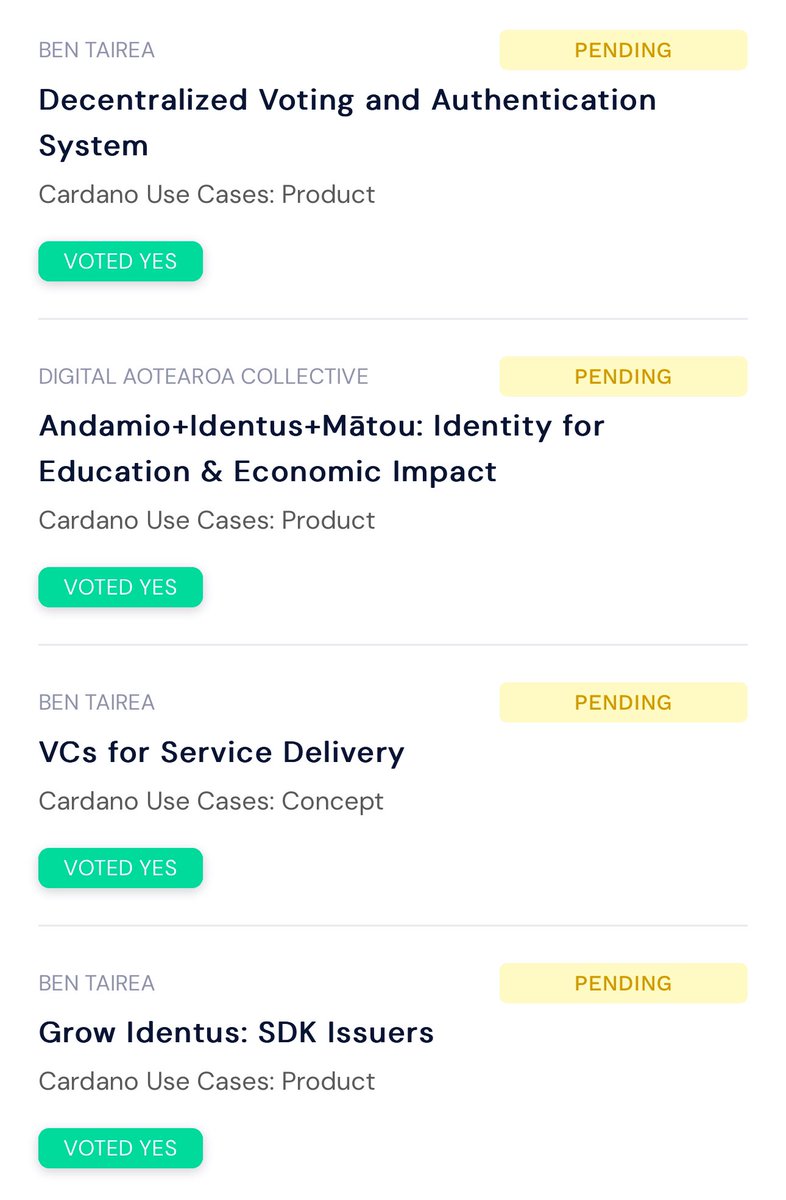 <a href="/TapTools/">TapTools</a> <a href="/InputOutputHK/">Input | Output</a> <a href="/emurgo_io/">EMURGO</a> <a href="/Cardano_CF/">Cardano Foundation</a> @DigitalAotearoa is still building… with #Identus <a href="/AndamioPlatform/">Andamio</a> &amp; REAL partners making new political, employment, health, education real world use cases… Vote to see #Cardano’s mission manifest #BetterWorldForAll