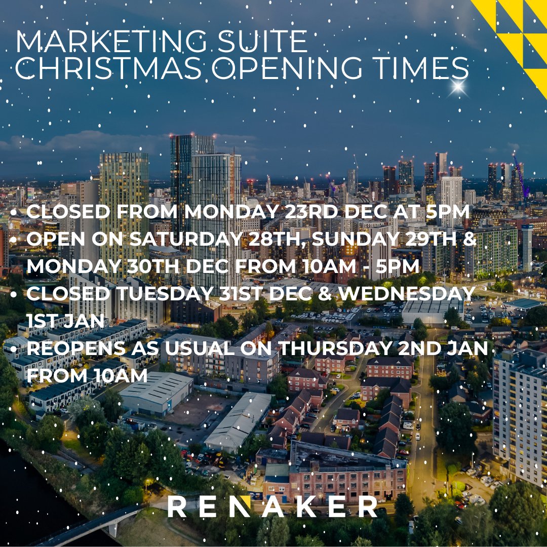 Renaker Marketing Suite Christmas opening times ❄️

If you need to reach us during the festive period whilst our marketing suite is closed, please find contact details on our website via the link in our bio.

📍 8 Great Jackson St, Manchester, M15 4PA 

#Christmas #Renaker