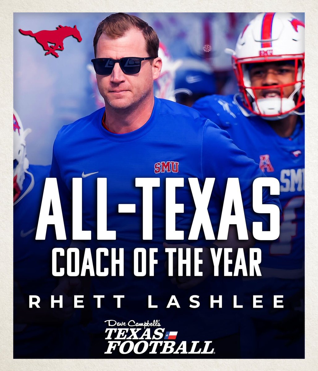 dctf's tweet image. The 2024 DCTF All-Texas Coach of the Year:

@SMUFB HC Rhett Lashlee! (@rhettlashlee)

#PonyUpDallas #CollegeFootball #Dctf #TexasFootball @SMUMustangs 

Full All-Texas Teams: texasfootball.com/article/2024/1…