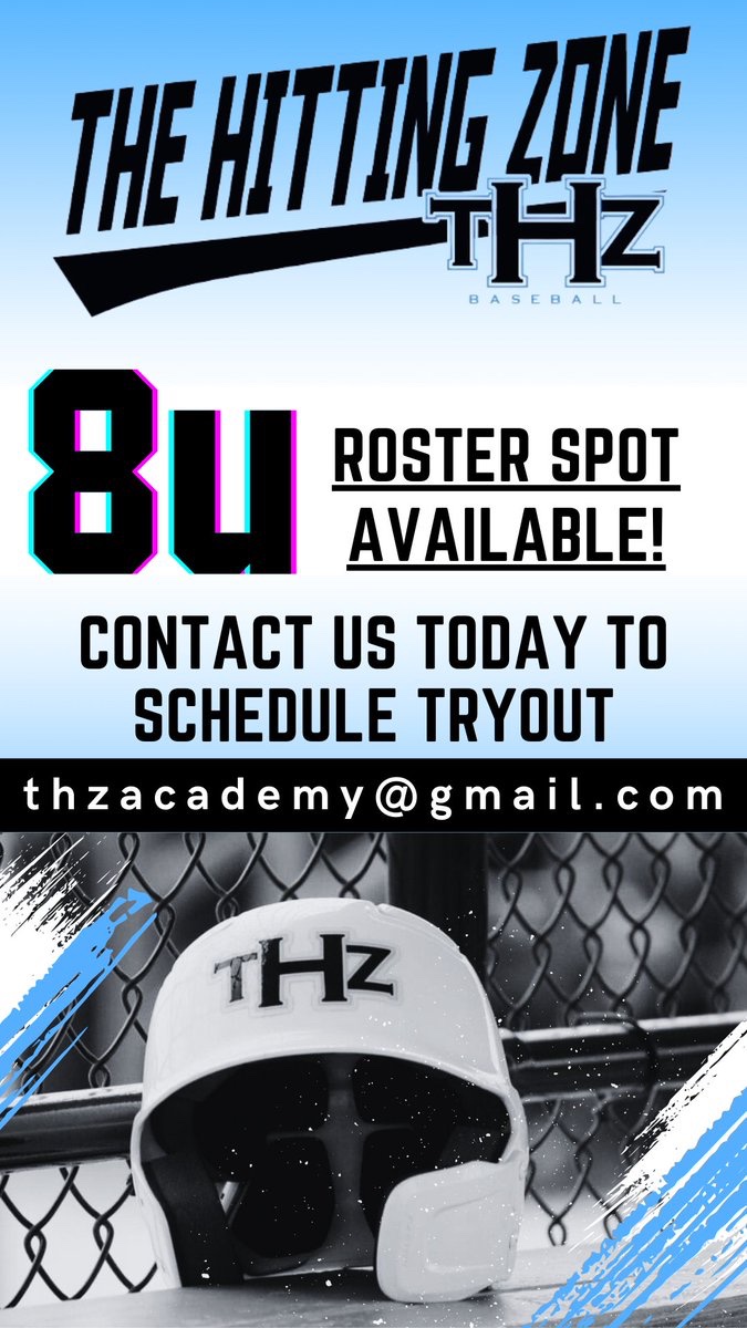 Thzbaseball's tweet photo. 💥8U TRYOUT‼️ Looking to fill an open roster spot.
🔹Dec. 12, Thus 7:30pm at THZ facility.
3301 Sunrise Rd.
Round Rock, TX 78665
🔹Registration link:
https://t.co/GDYiEUhqMQ
🔹Email questions to:
thzacademy@gmail.com https://t.co/f4lpsVRQLw