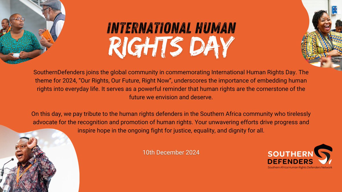 SAHRDNetwork's tweet photo. International Human Rights Day 🗣️

Today reminds us that human rights are an everyday essential- a non-negotiable. It’s also a moment to honor the resilience and dedication of those who defend these rights tirelessly. Together, we can continue to stand for justice, dignity, and equality.⚖️

#HumanRightsDay #OurRightsOurFuture #HumanRightsDay2024 #StandUp4HumanRights
