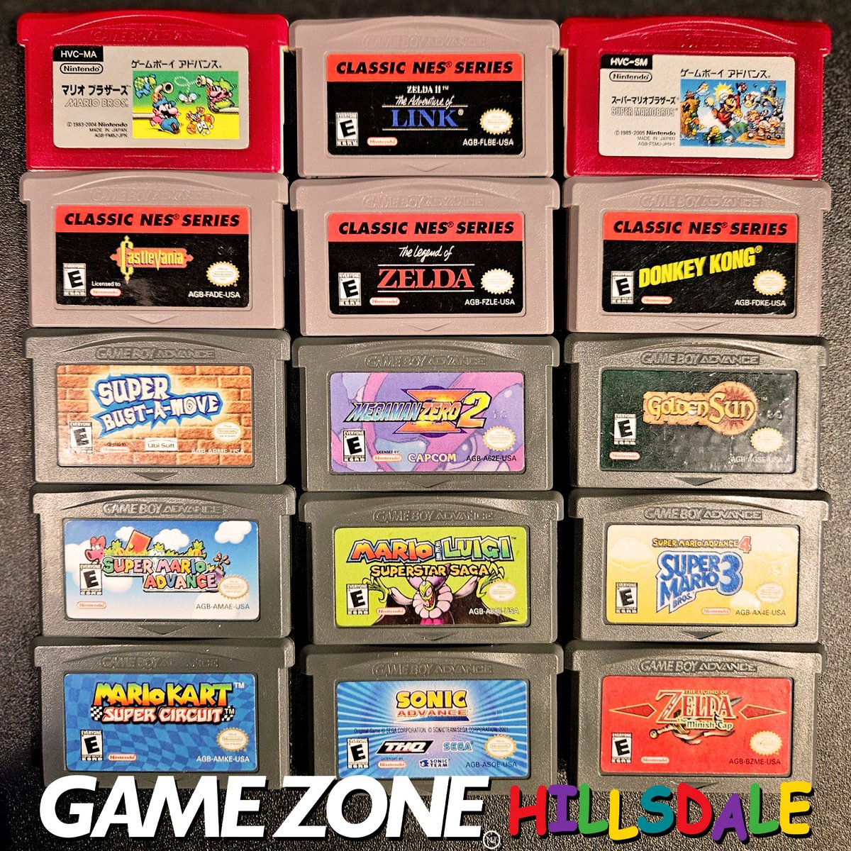 TheGameZoneGZ's tweet photo. TJi! #MarioBros #Zelda2 #SuperMarioBrosFamicom #Castlevania #TheLegendofZelda #DonkeyKong #SuperBustAMove #MegamanZero2 #GoldenSun #SuperMarioAdvance #MarioandLuigiSuperstarSaga #SuperMarioBros3 #MarioKartSuperCircuit #SonicAdvance #ZeldaTheMinishCap #GameBoyAdvance #HillsdaleNJ https://t.co/ptRm7vWayw