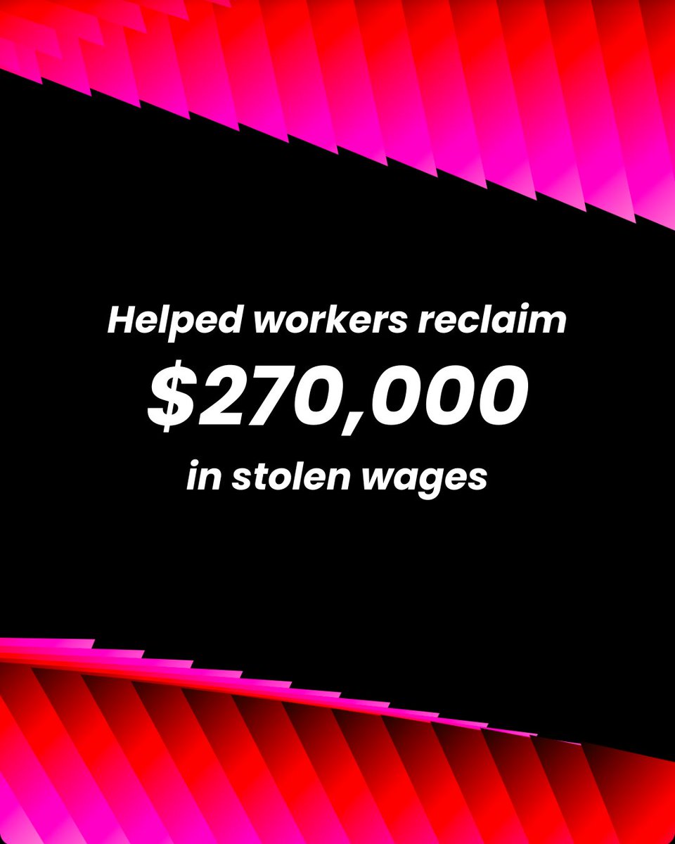 RaiseTheFloor's tweet photo. What a year!

💰 $270,000 recovered in wage theft claims
💵 Secured $1.26M in funding for worker centers.
📞 2 minutes—average wait time to talk to our legal team.
📑 Introduced U and T-Visa services

Here's to building on this momentum in 2025! https://t.co/trNfI1jKU9