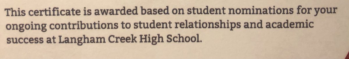 There is nothing more rewarding than getting recognized by your students. ❤️🖤❤️🖤 <a href="/langhamcreekhs/">Langham Creek High</a> <a href="/CyFairISD/">Cypress-Fairbanks ISD</a> 
#Loboheart, #BlessedAndGrateful, #powerofthepack