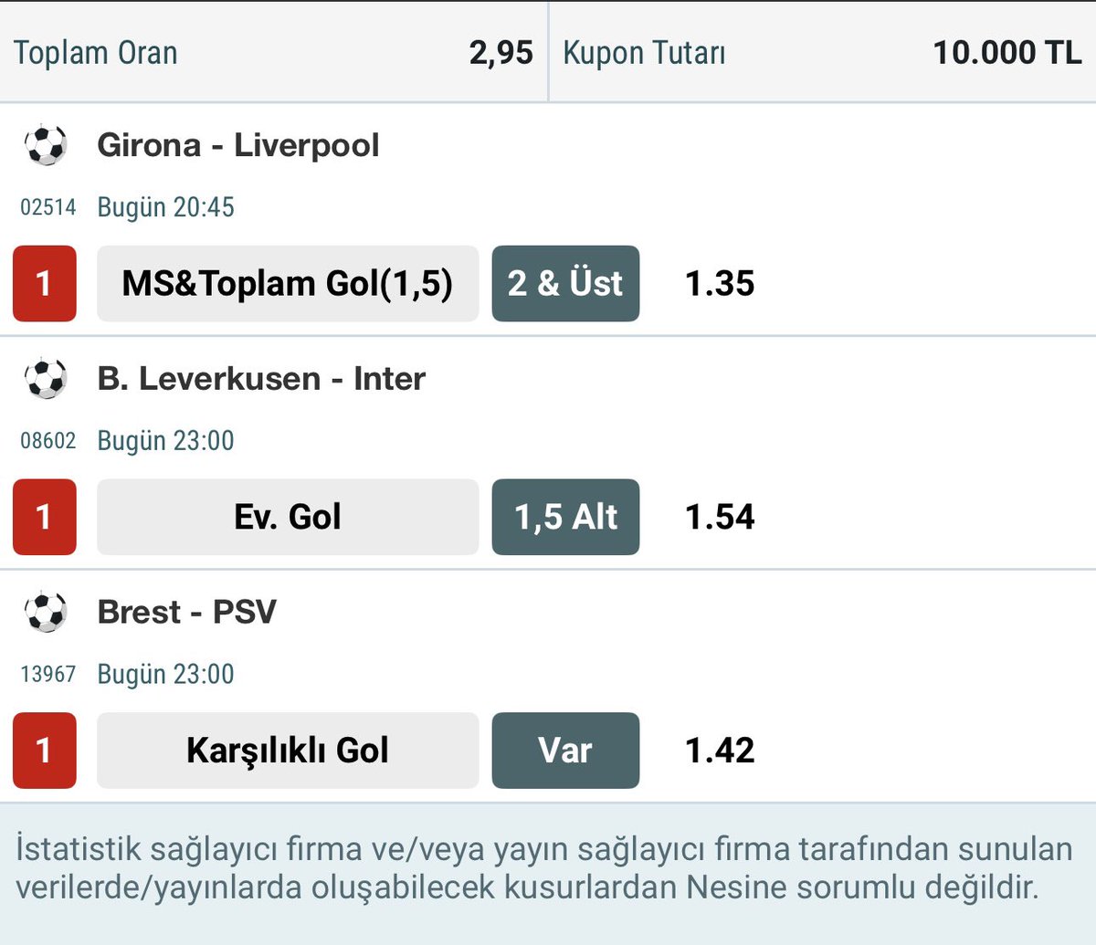 10 Aralık Şampiyonlar Ligi 

İdeal 3’lü✍️🍀

10K🔜30K💰