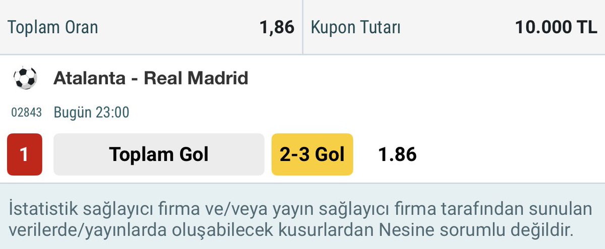 10 Aralık Şampiyonlar Ligi

Atalanta-Real Madrıd🍀

10K🔜19K💰