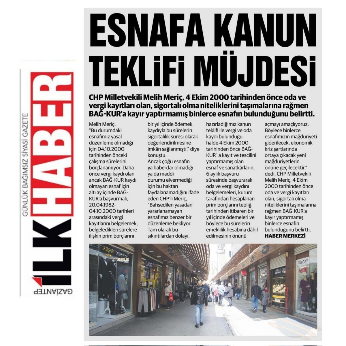 Hazırladığımız teklif ile, 4 Ekim 2000 tarihinden önce vergi ve oda kaydı bulunmasına rağmen BAĞ-KUR’a kayıt yaptıramamış esnaf ve sanatkârlar, altı aylık başvuru süresi içinde başvurarak oda ve vergi kayıtlarını belgeleyebilecekler. Kurum tarafından hesaplanan prim borçlarını
