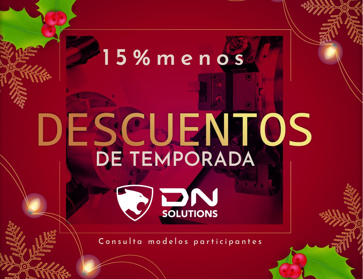 IntermaqMX's tweet photo. ¡¡PROMOCIONES de Temporada🎄!! - https://t.co/lYu1YKweo3
15% de descuento en DN Solutions.
Consulta modelos participantes
#INTERMAQ #DNS #GoDNS #Descuentos #CNC #Machining #VMC #Turning #5axis https://t.co/VPqiH1Ew5R