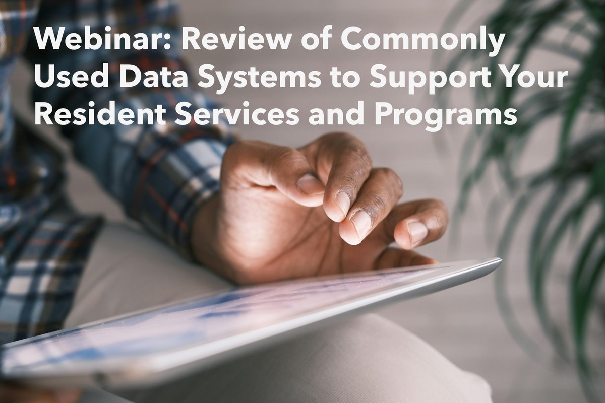 Don't forget to register for this Thursday's webinar: lnkd.in/gch2svDC

Join us as we explore commonly used resident services data systems and discuss considerations for selecting a data system that best fits your organization's needs!