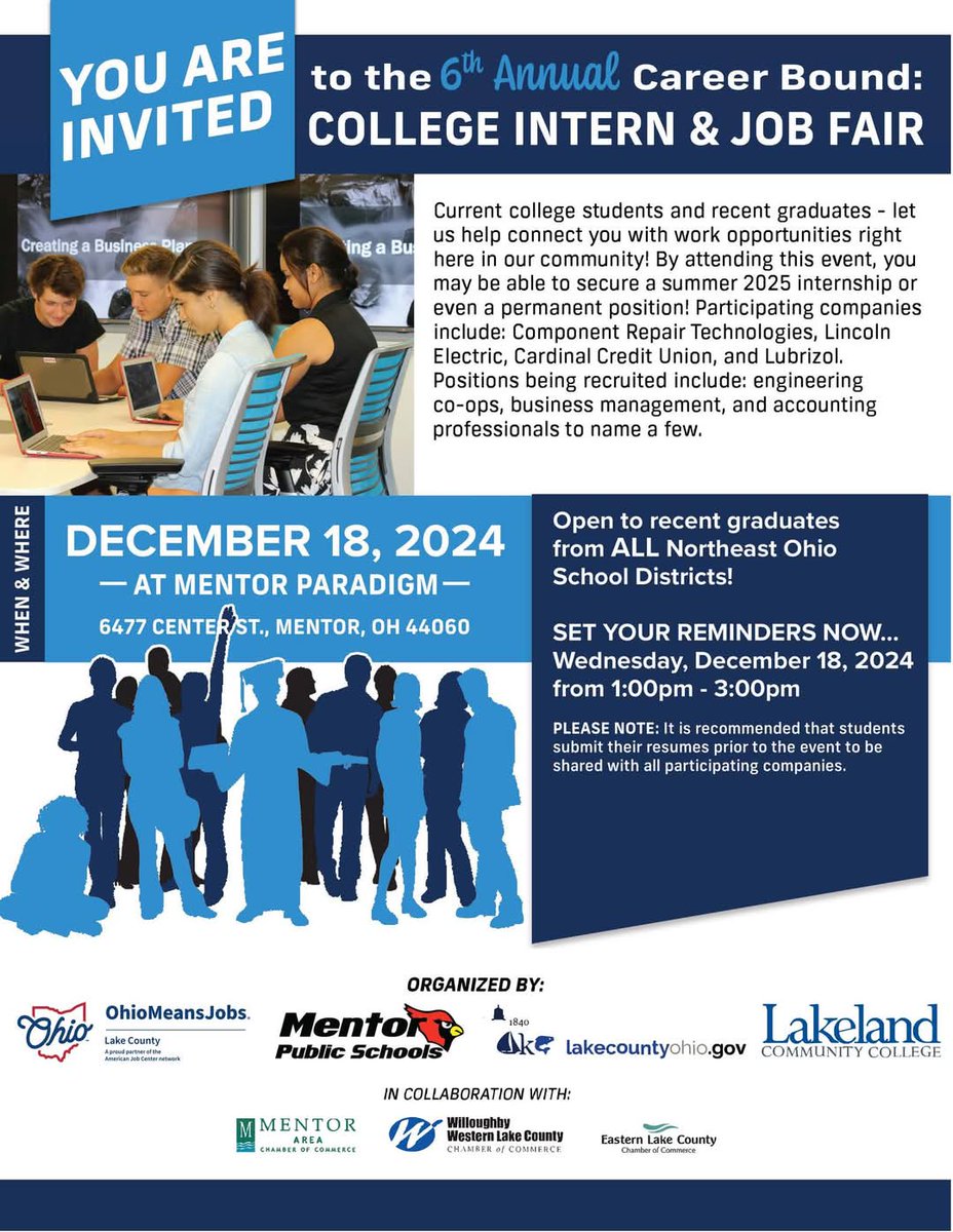 DEC. 18th - 6th Annual Career Bound: College Intern and Job Fair! For current college students &amp; recent college grads. 1-3pm. Use this link to register &amp; upload your resume: 
docs.google.com/forms/d/e/1FAI…