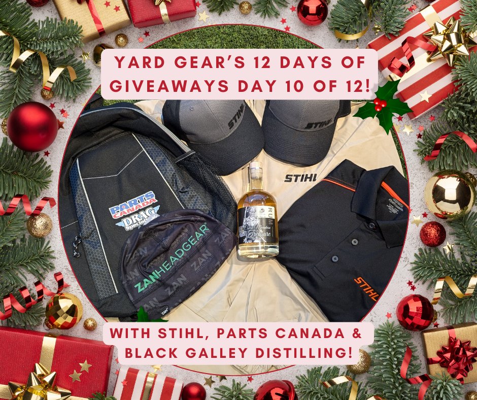 🎉🎄 Day 10 of 12 Days of Giveaways! 🎄🎉

Today’s festive prize pack is brought to you by STIHL, Parts Canada, Black Galley Distilling, and Yard Gear!

📝 How to Enter:
✨Visit: facebook.com/countonyardgear 
to enter!✨