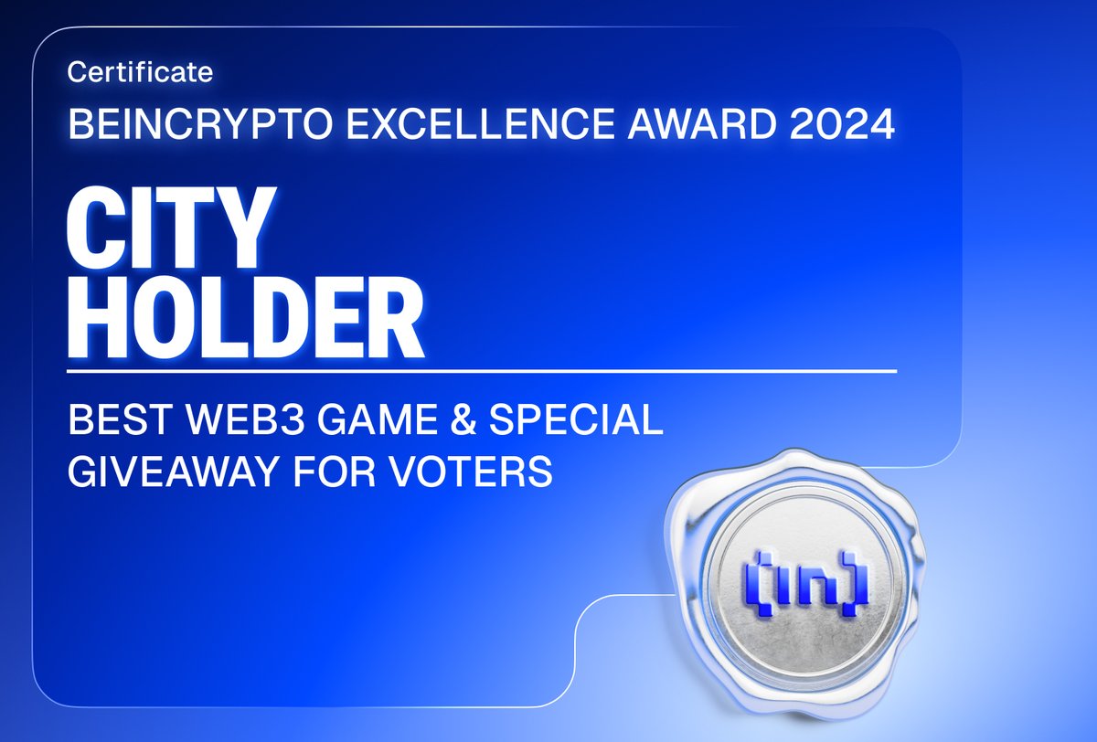 🏆 We did it! CITY Holder is officially the Best Web3 Game of 2024 at the BeInCrypto Excellence Award!

💝 Huge thanks to all who voted! This win belongs to you.

Check all winners here: beincrypto.com/beincrypto-exc…

Let's celebrate together! 🎉