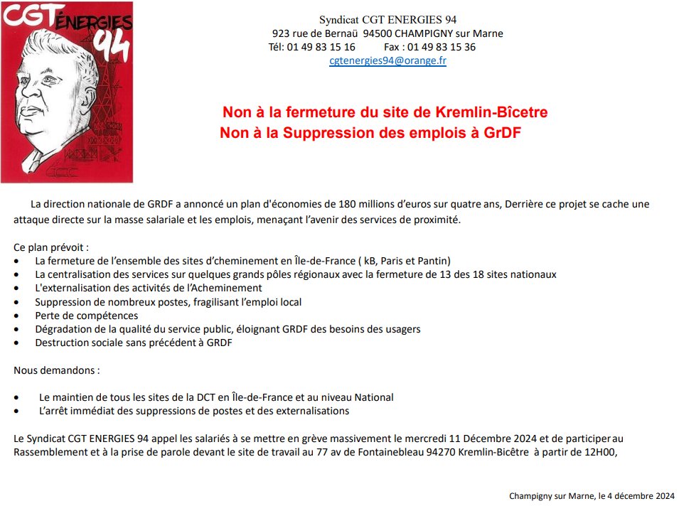 PCF Kremlin-Bicêtre (@pcfkremlin) on Twitter photo ❌ Contre la suppression d'emploi qui fragilise l'économie locale dont nous avons tant besoin au #kremlinbicetre, la <a href="/FNMECGT/">FNME-CGT</a> se mobilise demain à 12h. Nous leur apportons notre soutien ✊ <a href="/pcf_94/">PCF Val-de-Marne</a> <a href="/rassembleKB/">Pour une ville qui nous rassemble</a> <a href="/jeanfdelage/">Jean-François Delage</a> <a href="/TraoreIbou/">Ibrahima Traoré</a> <a href="/udcgt94/">udcgt94</a> ❌ Contre la suppression d'emploi qui fragilise l'économie locale dont nous avons tant besoin au #kremlinbicetre, la <a href="/FNMECGT/">FNME-CGT</a> se mobilise demain à 12h. Nous leur apportons notre soutien ✊ <a href="/pcf_94/">PCF Val-de-Marne</a> <a href="/rassembleKB/">Pour une ville qui nous rassemble</a> <a href="/jeanfdelage/">Jean-François Delage</a> <a href="/TraoreIbou/">Ibrahima Traoré</a> <a href="/udcgt94/">udcgt94</a>