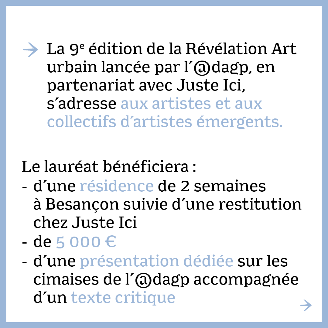 Adagp_'s tweet photo. [APPEL À CANDIDATURE] Révélation Art urbain 🌱
L'ADAGP lance la nouvelle édition de ce dispositif en partenariat avec @BIEN_URBAIN. L'appel à candidature s’adresse aux artistes et aux collectifs d’artistes émergents en art urbain.

Le lauréat bénéficiera d’une résidence de 2 semaines à Besançon suivie d’une restitution chez Juste Ici. Il recevra 5 000 € et bénéficiera également d’une présentation dédiée sur les cimaises de l’ADAGP ainsi que d’un texte critique.

👉 À vos candidatures !
📅 Jusqu’au 4 mars 2025 à 14h
🔗 https://t.co/AihcSDOPXo 

#revelation #arturbain #streetart #ADAGP #bienurbain #soutien #artiste #emergent
