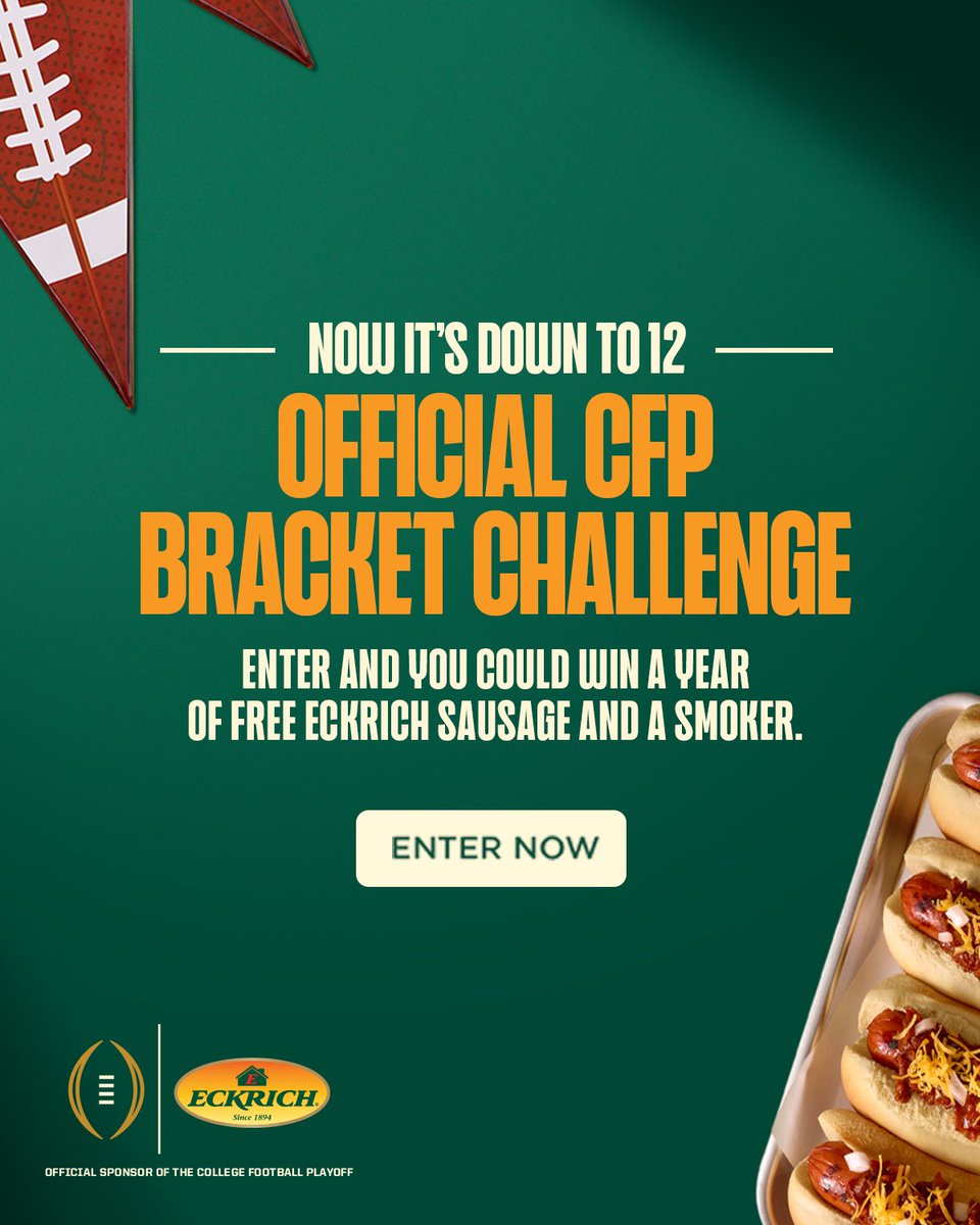 The 12 teams are locked in and the competition is heating up. Fill out your Official #CFPBracketChallenge and find out if your team comes out on top: bit.ly/3XlxHQl 

#CFBPlayoff