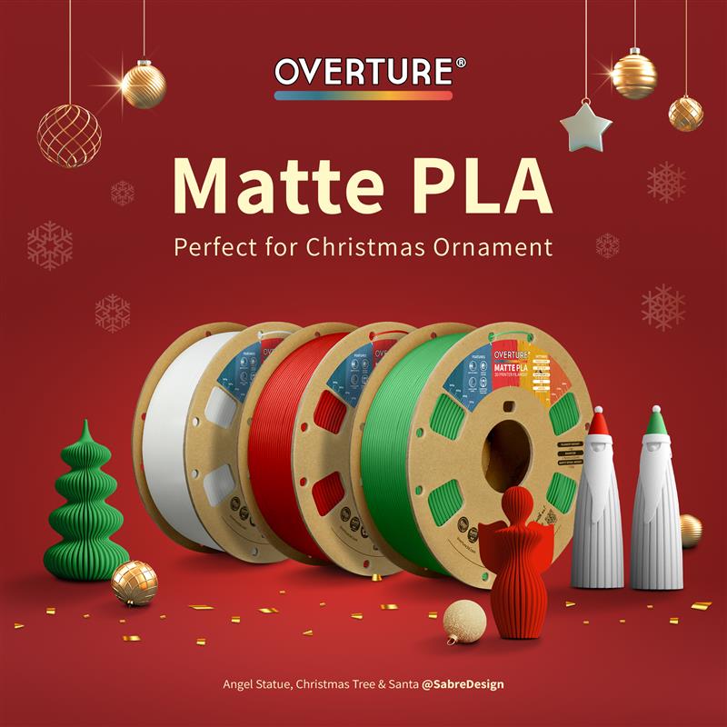 Overture3D's tweet image. Looking to jazz up your Christmas decorations? With the smooth finish and vibrant colors, Matte PLA is here to help🎅 

Product link: ow.ly/VKvM50Uo84Y

Happy crafting🎄✨

#ChristmasDecor #MattePLA #3DPrinting #Overture3D