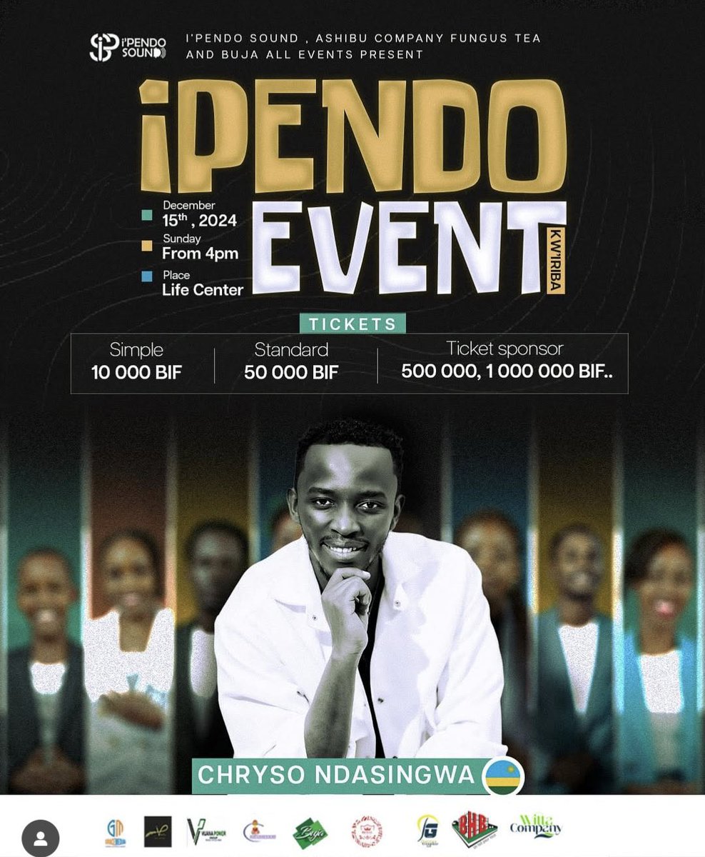 Maniabaegirl's tweet image. Hello Ma people, 

Nkuko twabimenyesheje ko Muri #IpendoEvent hazoba hari udi Surprise twinshi @ipendo_sound yaduteguriye bamaze no kutumenyesha umwe mubatumigwa Bazoba bahari ariwe #CRHYSO

Mugihe hagisigaye iminsi i5 gusa 🔥🔥  ngo tuje guhimbariza hamwe   muri #lifecenter