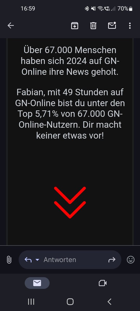Wenn dir deine lokale Zeitung sagen möchte, dass du wenigstens in irgendetwas zu den Top 5 % gehörst. Btw entsprach meine Zeit auf GN Online der durchschnittlichen Zeit, die PendlerInnen in einem Jahr zur Arbeit hin- und zurückfahren. (Liebe random facts)