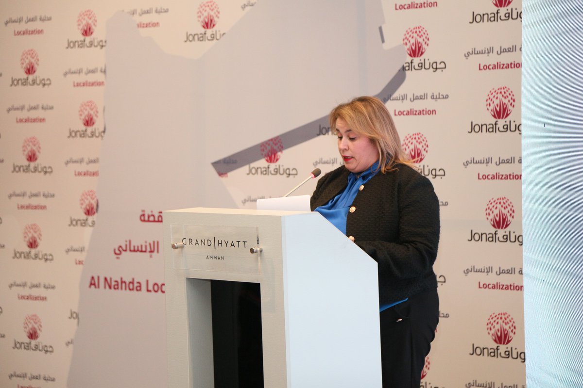AR_Renaissance's tweet photo. Dr. Ruba Matarneh, Secretary General, Jordanian National Forum for Women: “Through my work in #JNFW and as a member in #JONAF, I have witnessed how activating localization contributes to strengthening the capacities of local civil societies, giving them the tools and knowledge to respond effectively to crises while building long-term sustainable solutions”

#LocalizationAward2024
@EmbEspJordania @AecidJordan